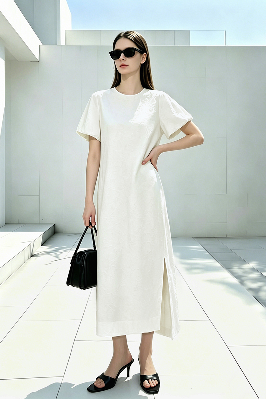 Lantern Sleeve Jacquard Dress