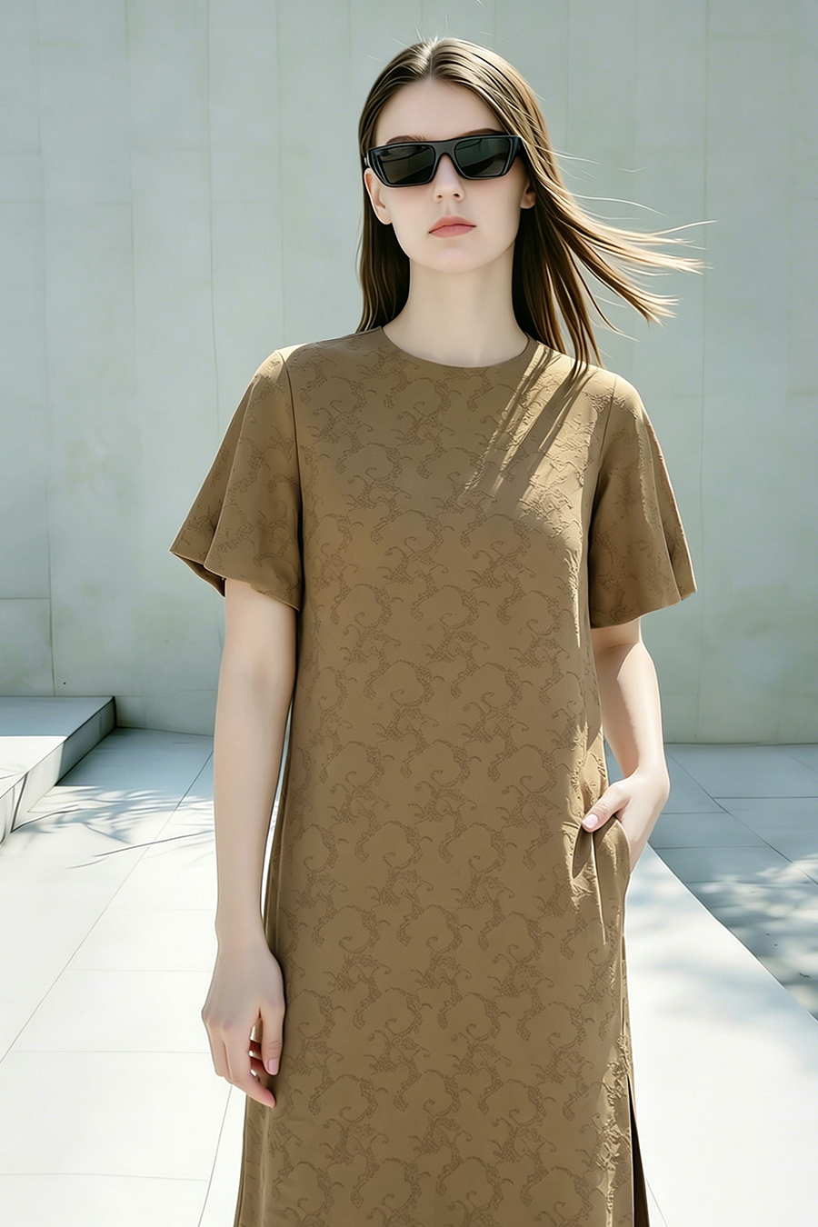Lantern Sleeve Jacquard Dress
