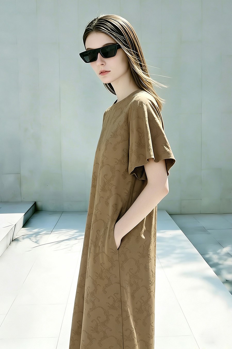 Lantern Sleeve Jacquard Dress