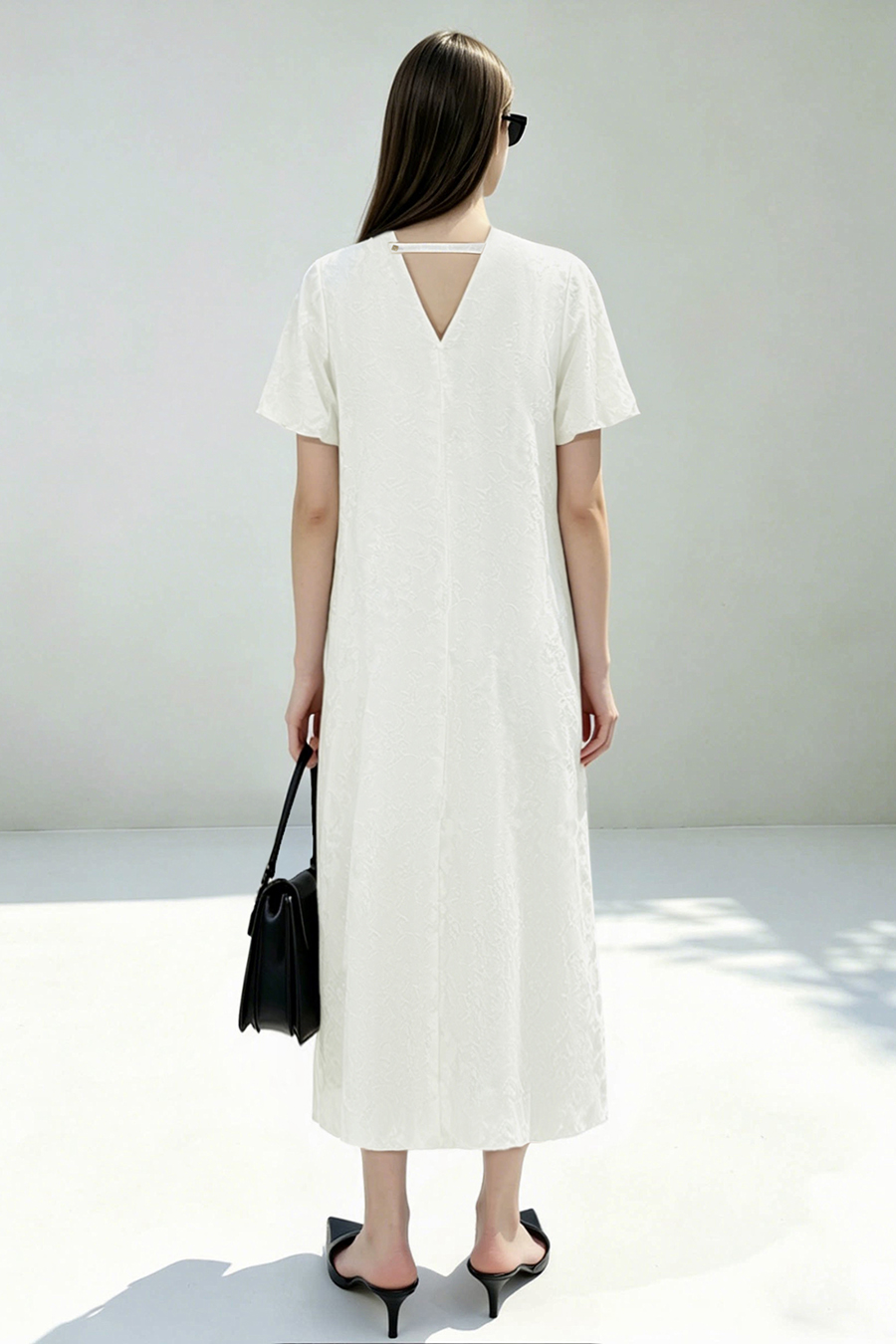 Lantern Sleeve Jacquard Dress