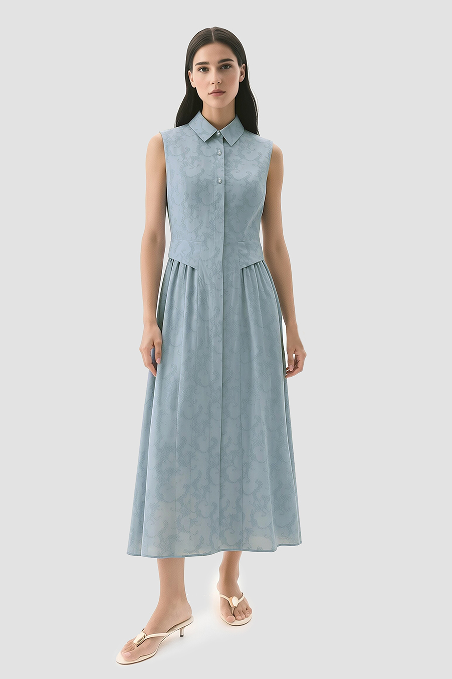 Lapel Jacquard Dress|AMII
