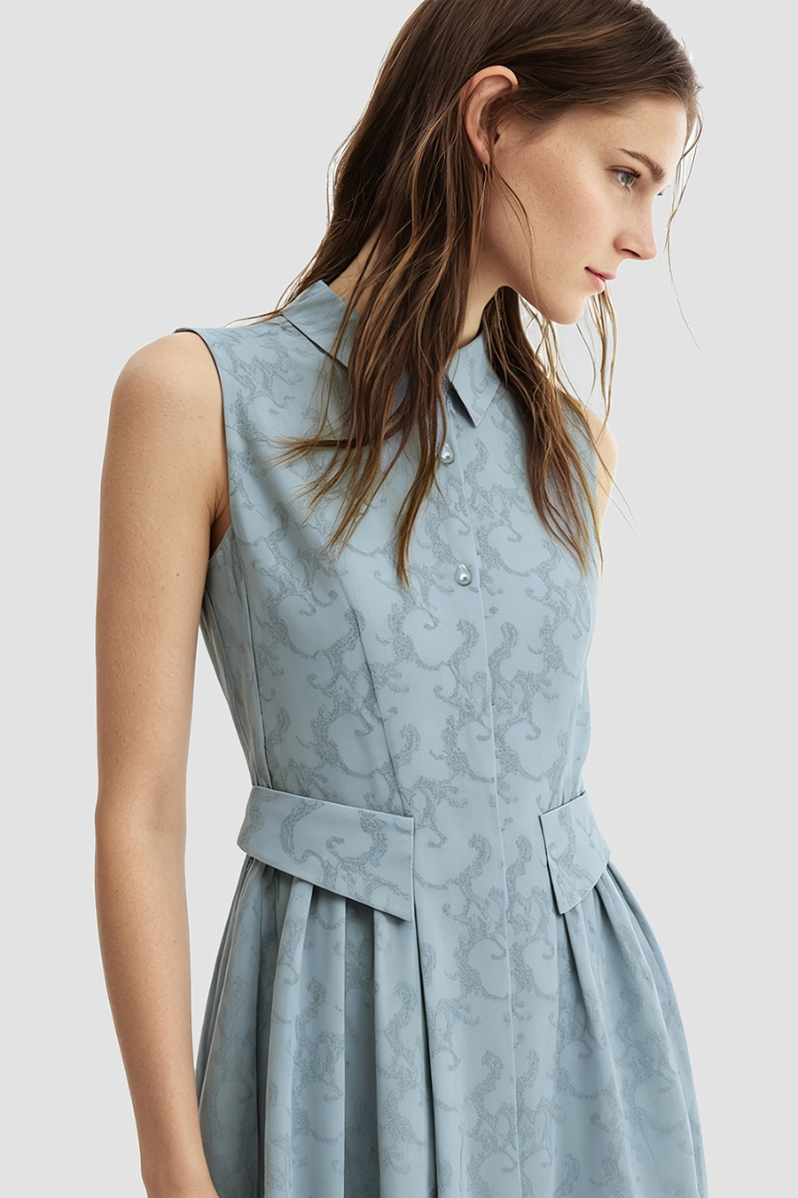 Lapel Jacquard Dress|AMII