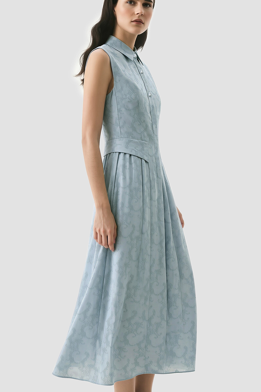 Lapel Jacquard Dress|AMII