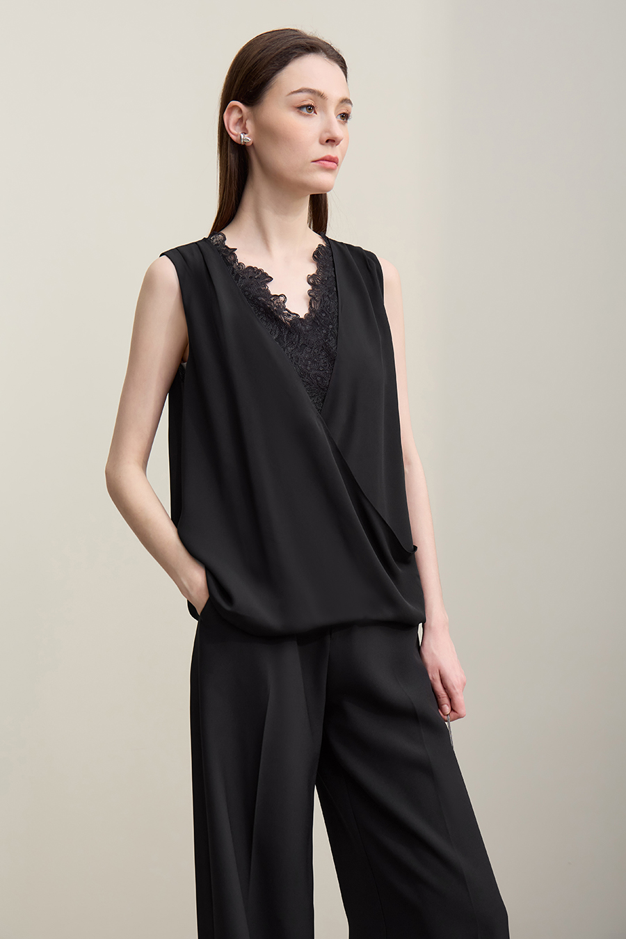 Lace Spliced Chiffon Camisole