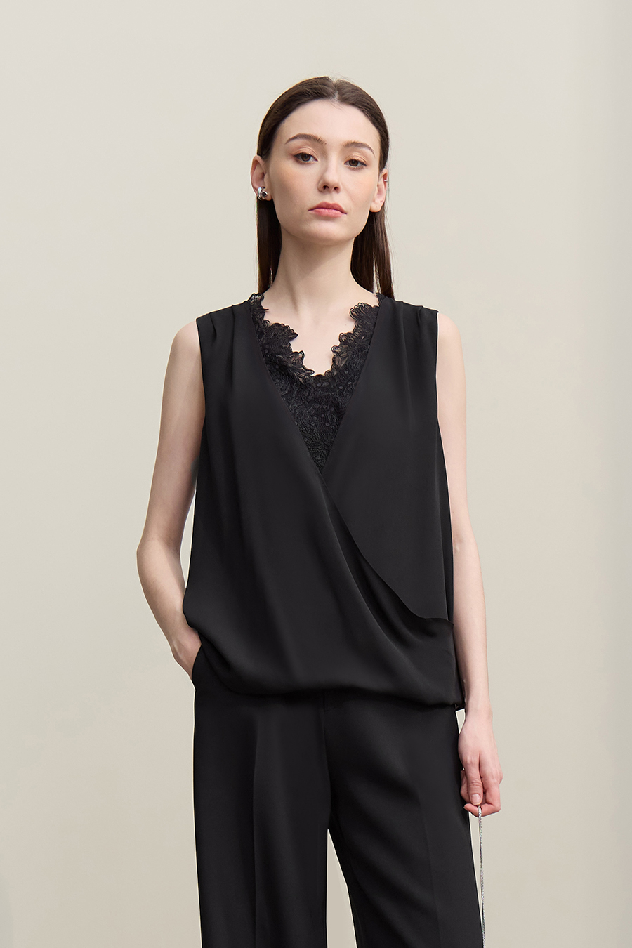 Lace Spliced Chiffon Camisole