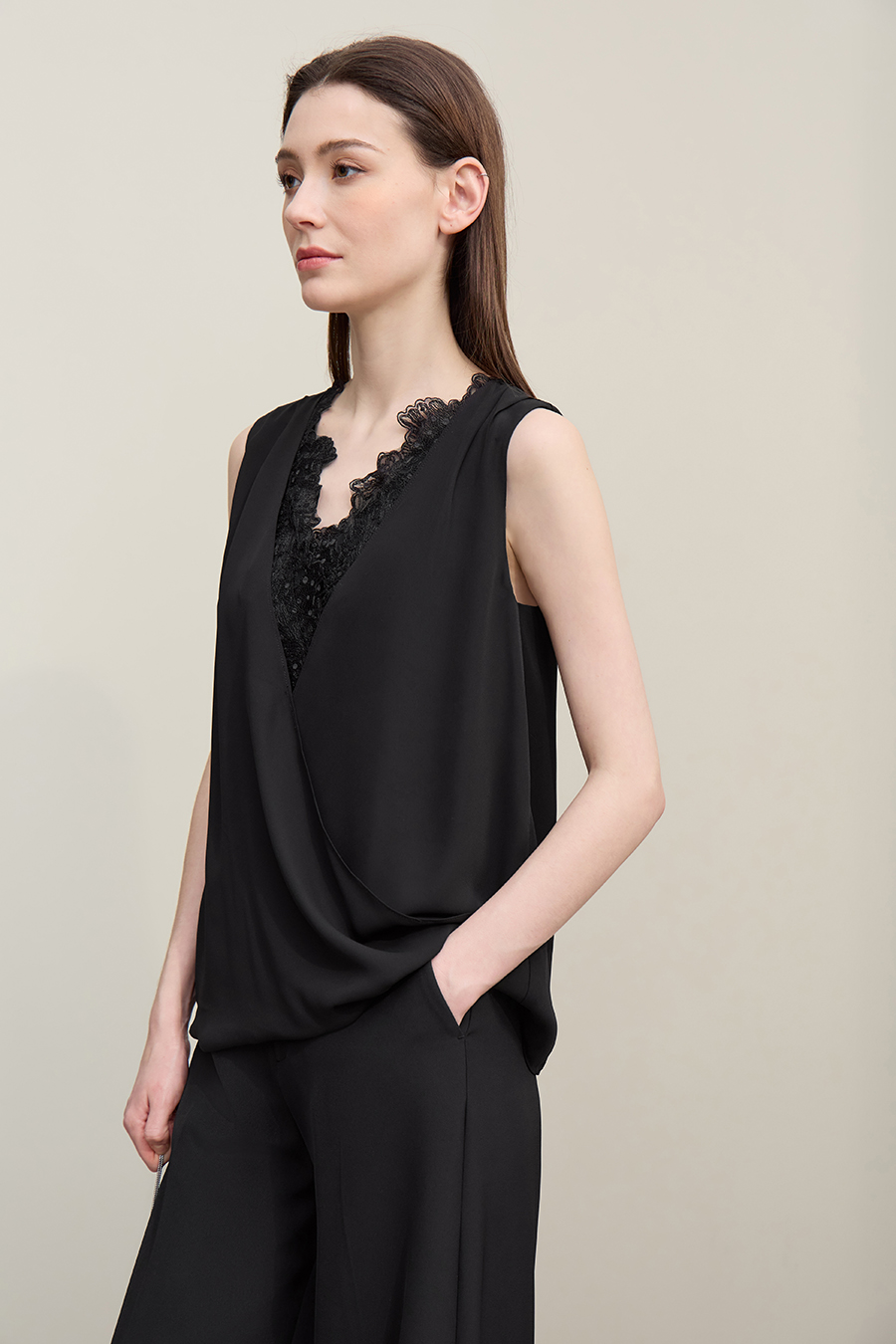Lace Spliced Chiffon Camisole