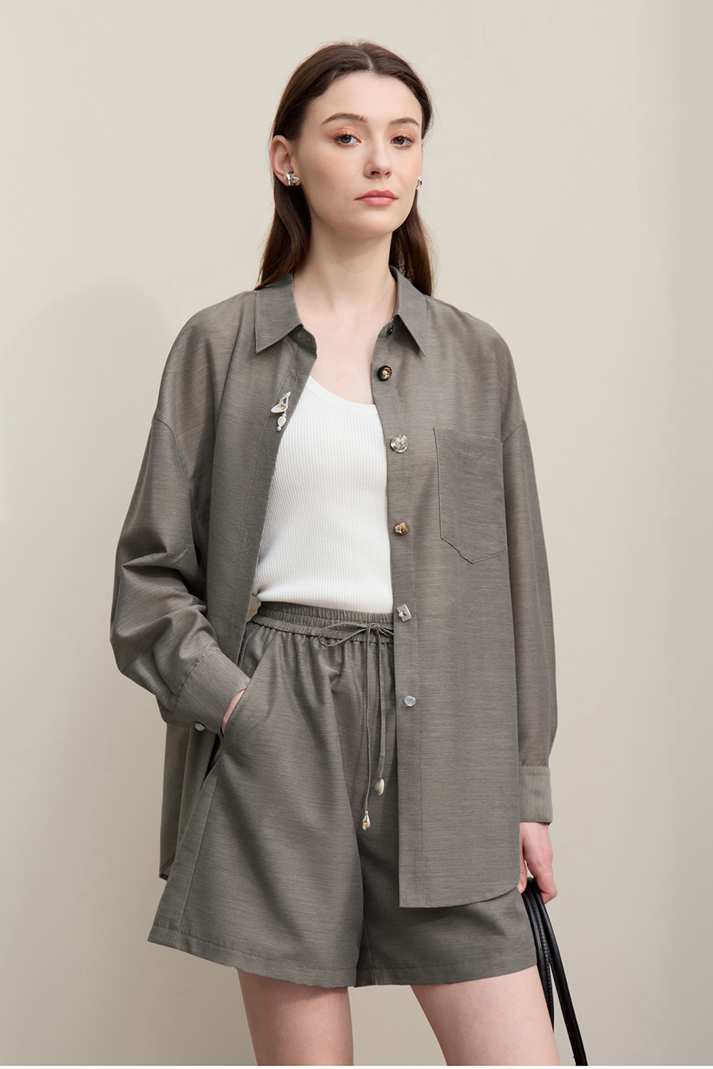 Vacation Drop Shoulder Shirt+Casual Shorts