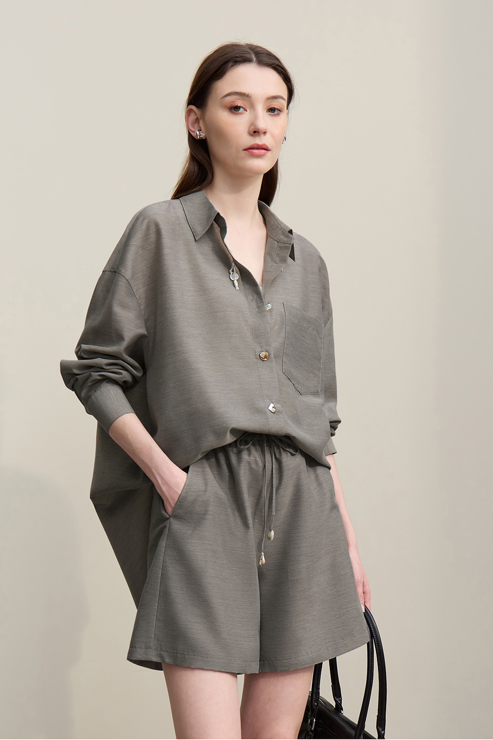 Vacation Drop Shoulder Shirt+Casual Shorts