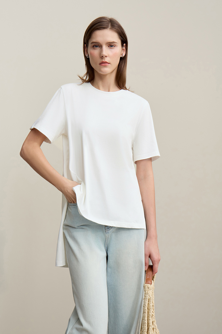 High-low Hem Pure Cotton T-shirt|AMII