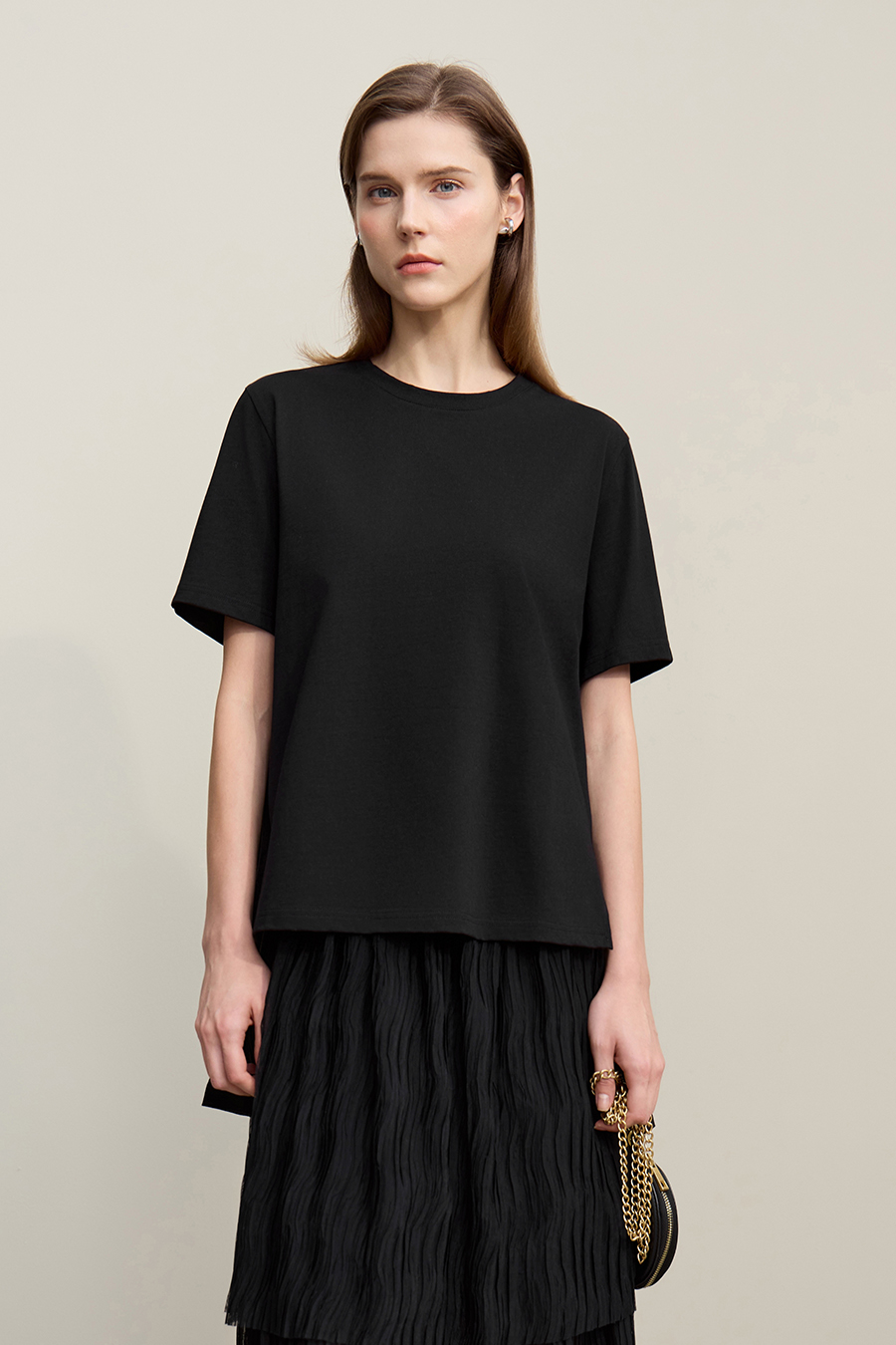 High-low Hem Pure Cotton T-shirt|AMII