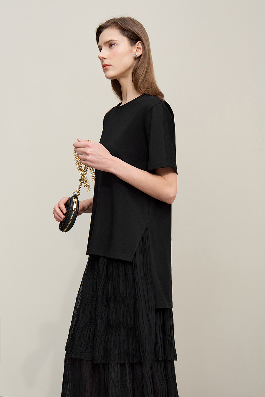 High-low Hem Pure Cotton T-shirt|AMII