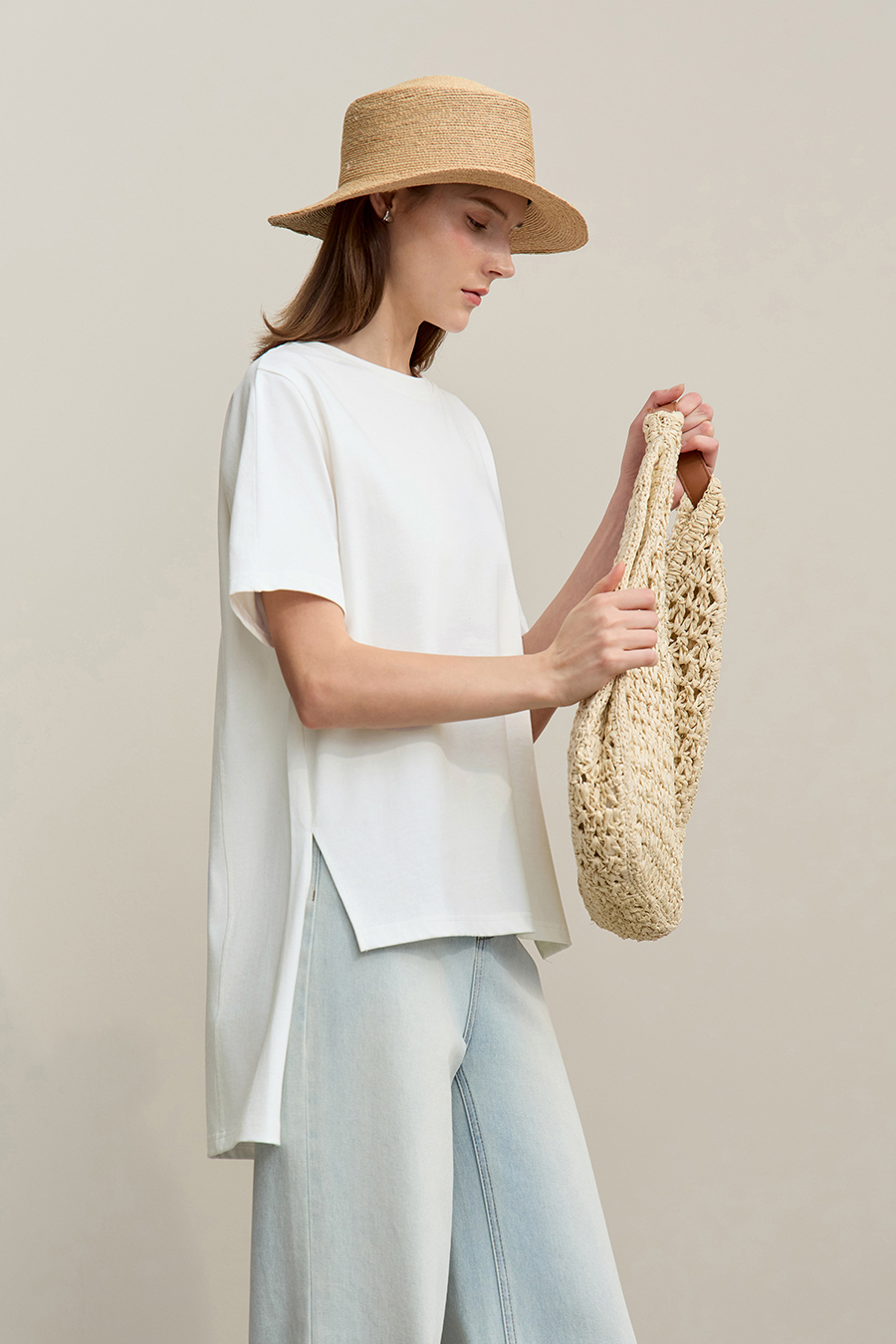 High-low Hem Pure Cotton T-shirt|AMII
