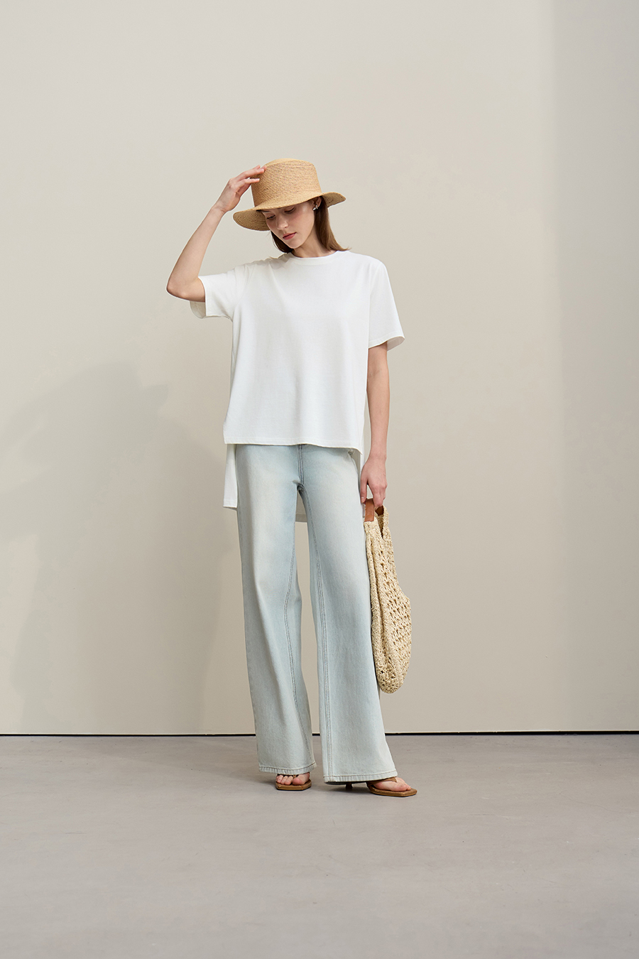 High-low Hem Pure Cotton T-shirt|AMII