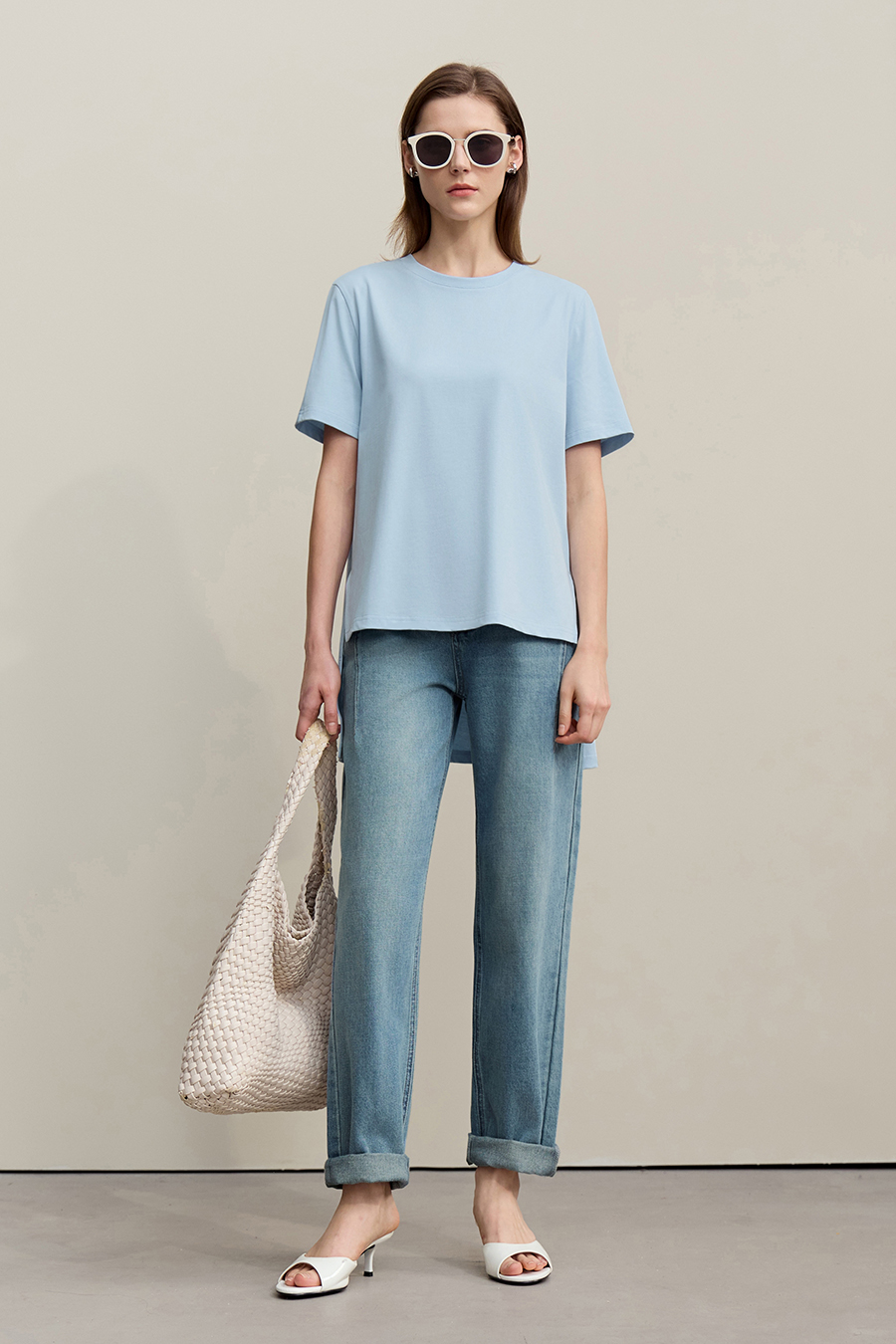 High-low Hem Pure Cotton T-shirt|AMII