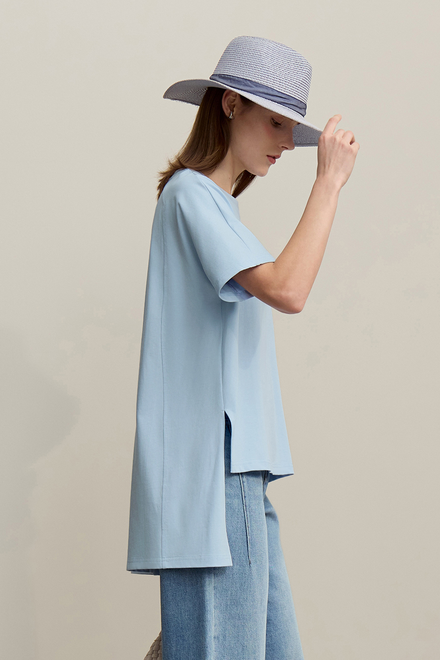 High-low Hem Pure Cotton T-shirt|AMII