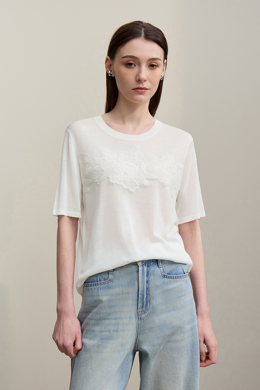 Lace Trim Knit Sweater|AMII