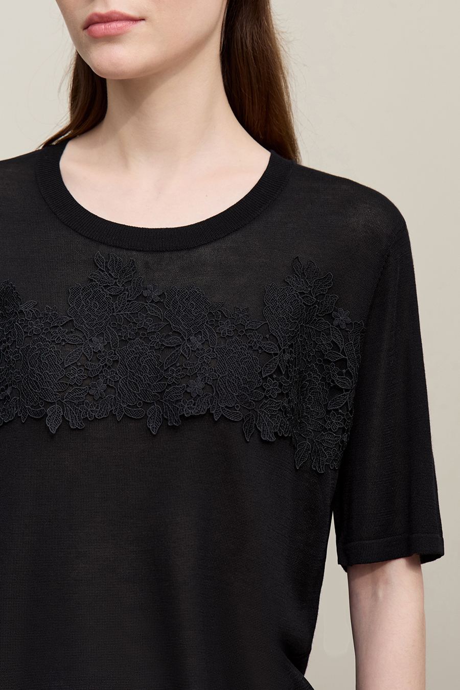 Lace Trim Knit Sweater|AMII