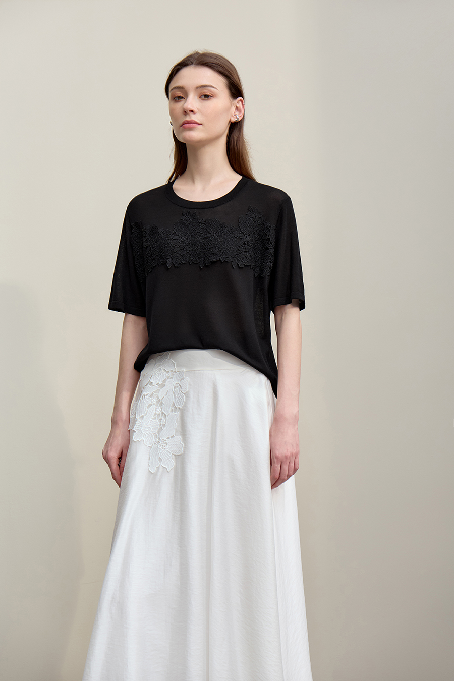 Lace Trim Knit Sweater|AMII