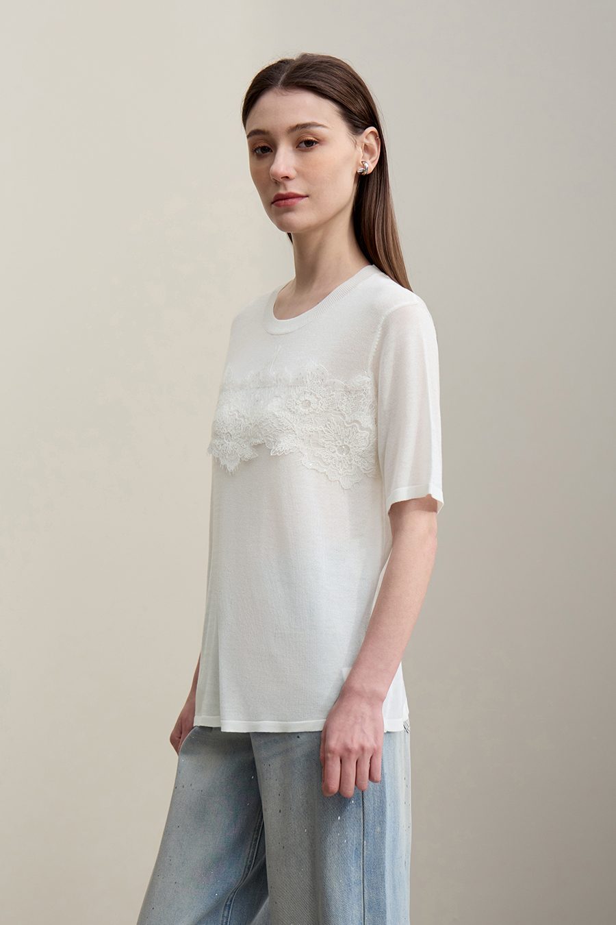 Lace Trim Knit Sweater|AMII