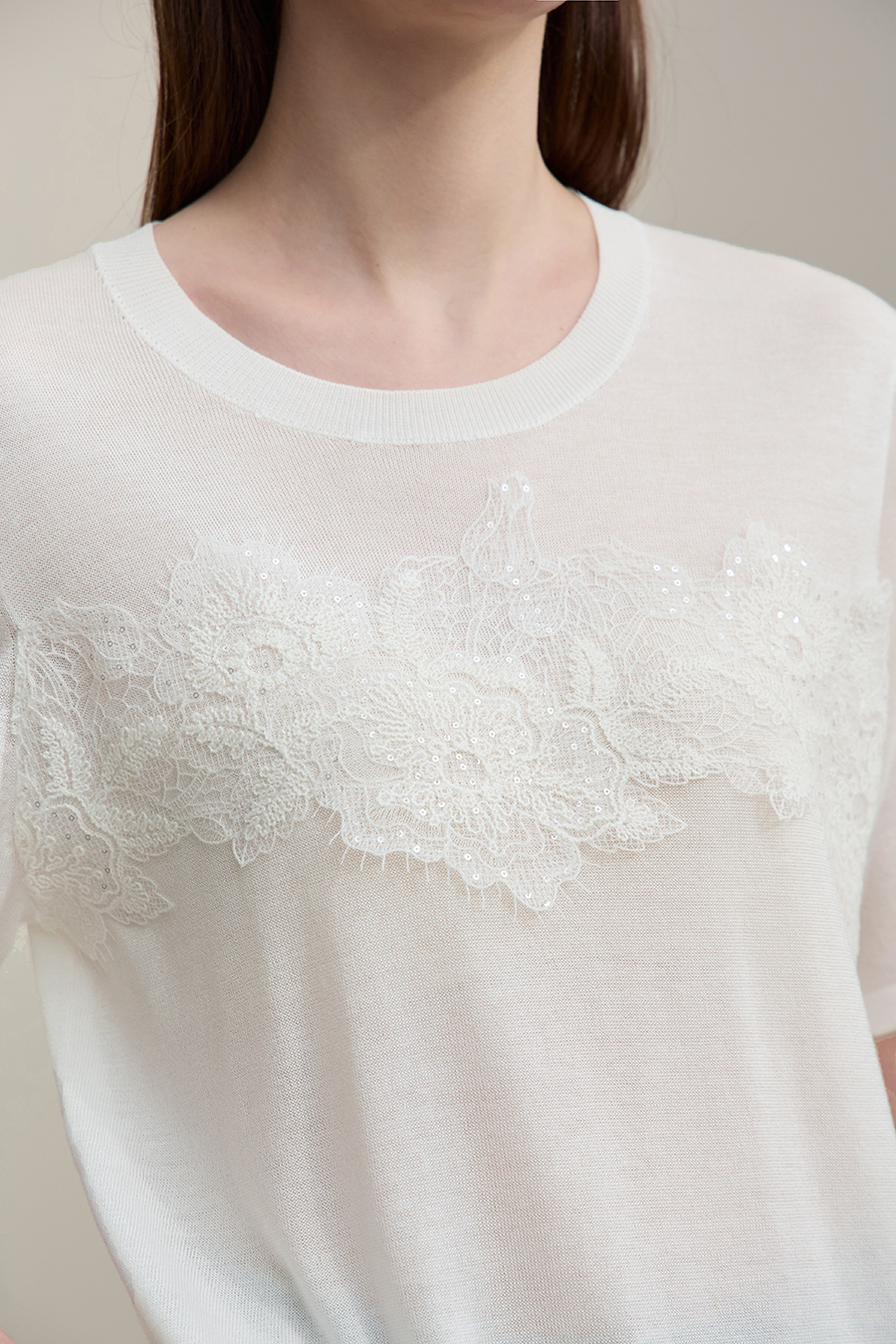 Lace Trim Knit Sweater|AMII