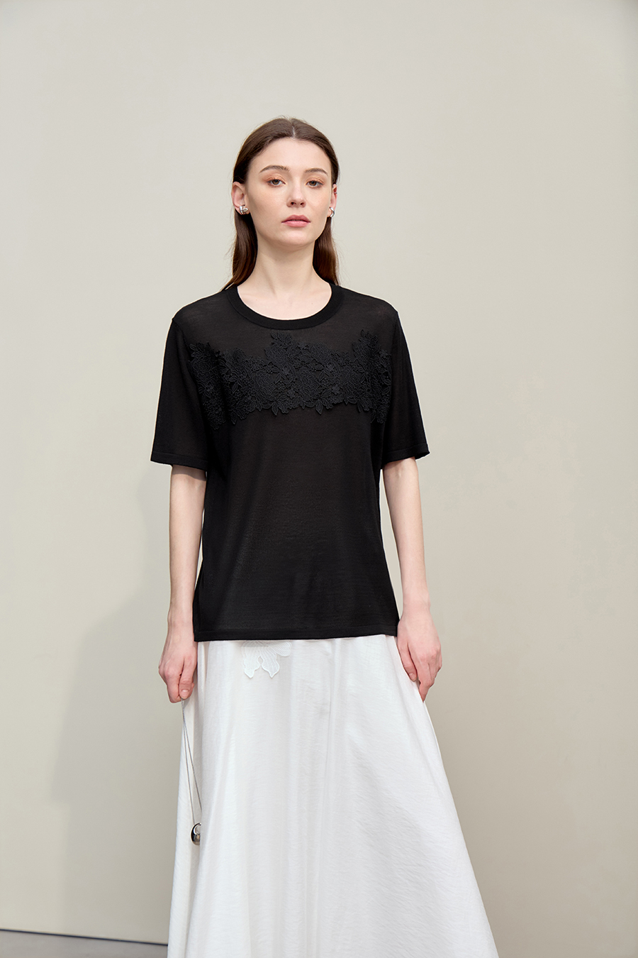 Lace Trim Knit Sweater|AMII