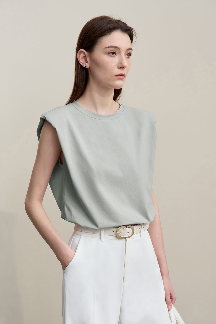 Wide Shoulder Ice Porcelain Cotton T-shirt