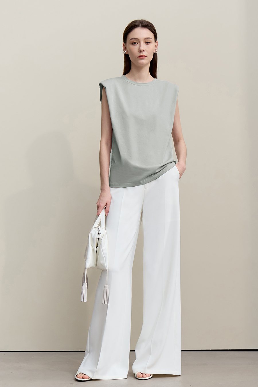 Wide Shoulder Ice Porcelain Cotton T-shirt