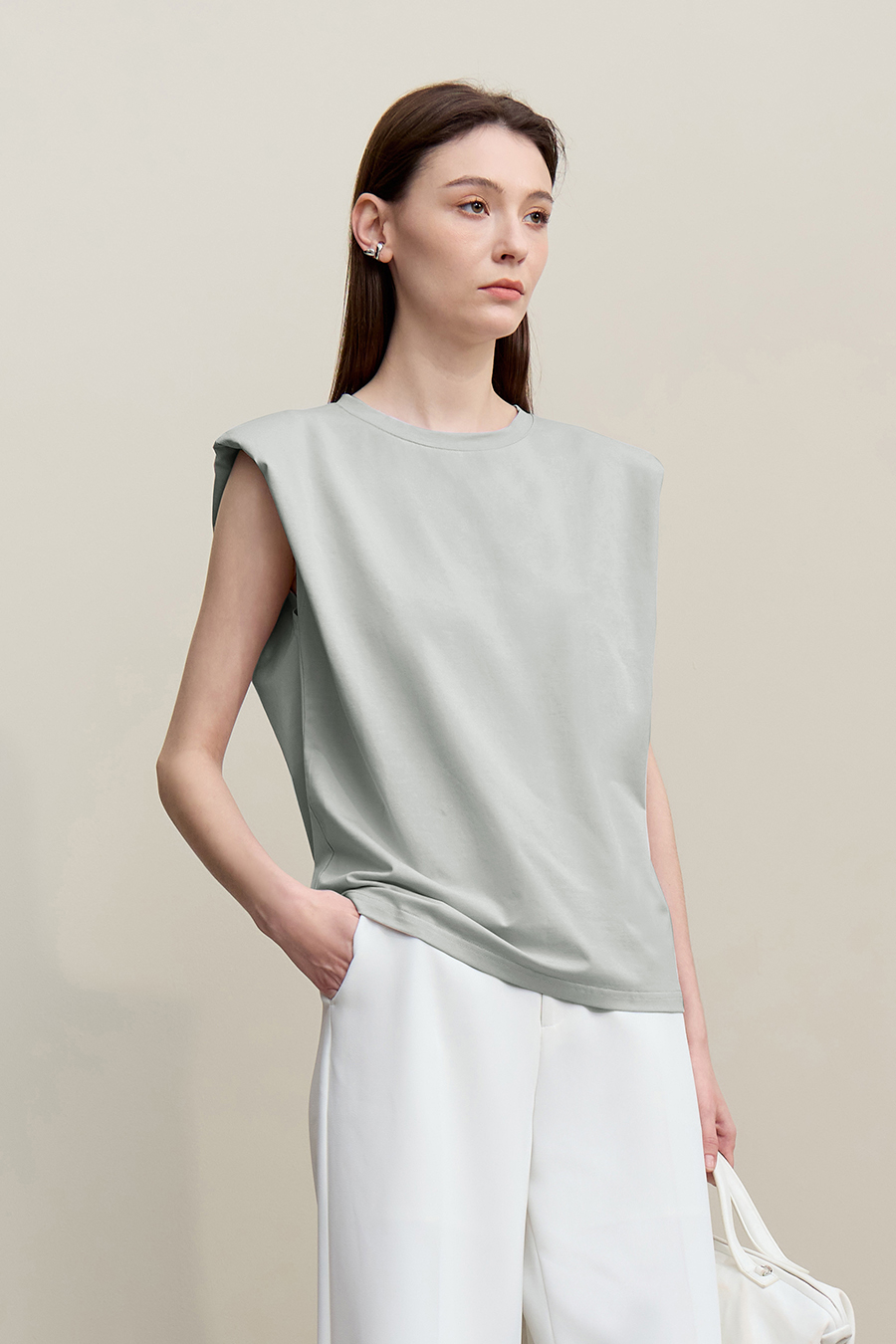 Wide Shoulder Ice Porcelain Cotton T-shirt