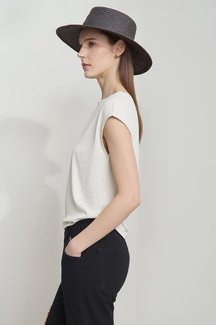 Wide Shoulder Ice Porcelain Cotton T-shirt