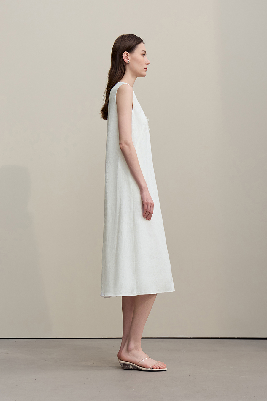 V-Neck Pure Linen Dress|AMII