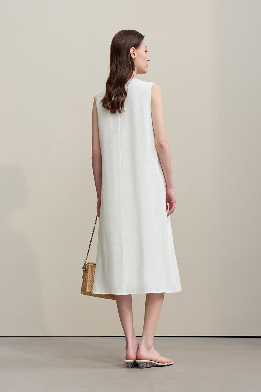V-Neck Pure Linen Dress|AMII