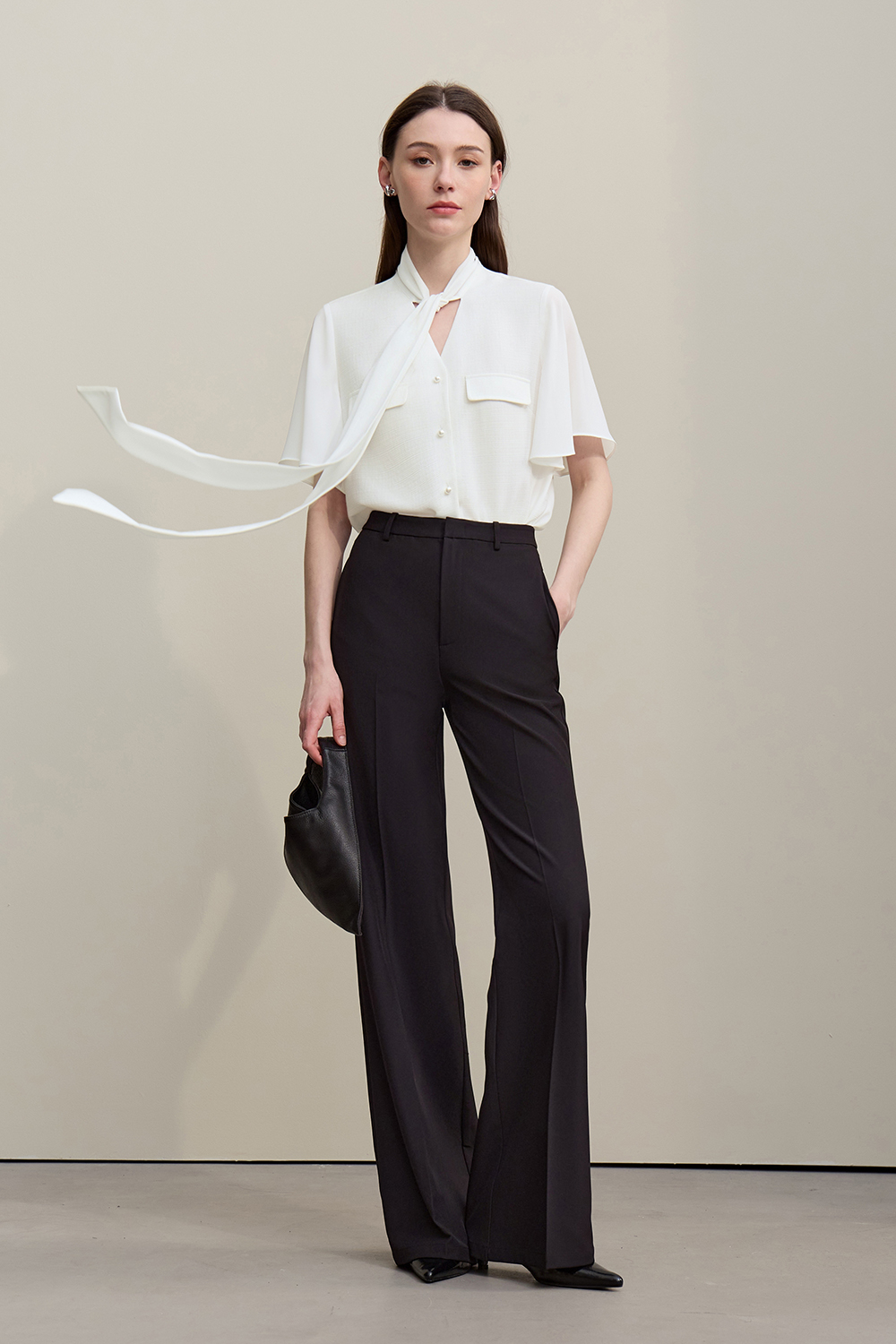 Contrast Fabric Spliced Chiffon Blouse|AMII