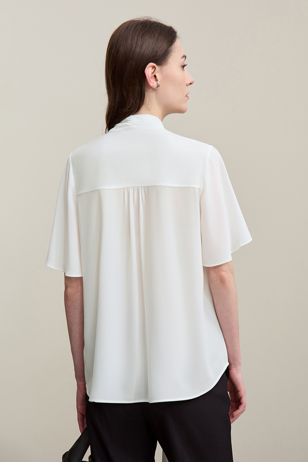 Contrast Fabric Spliced Chiffon Blouse|AMII