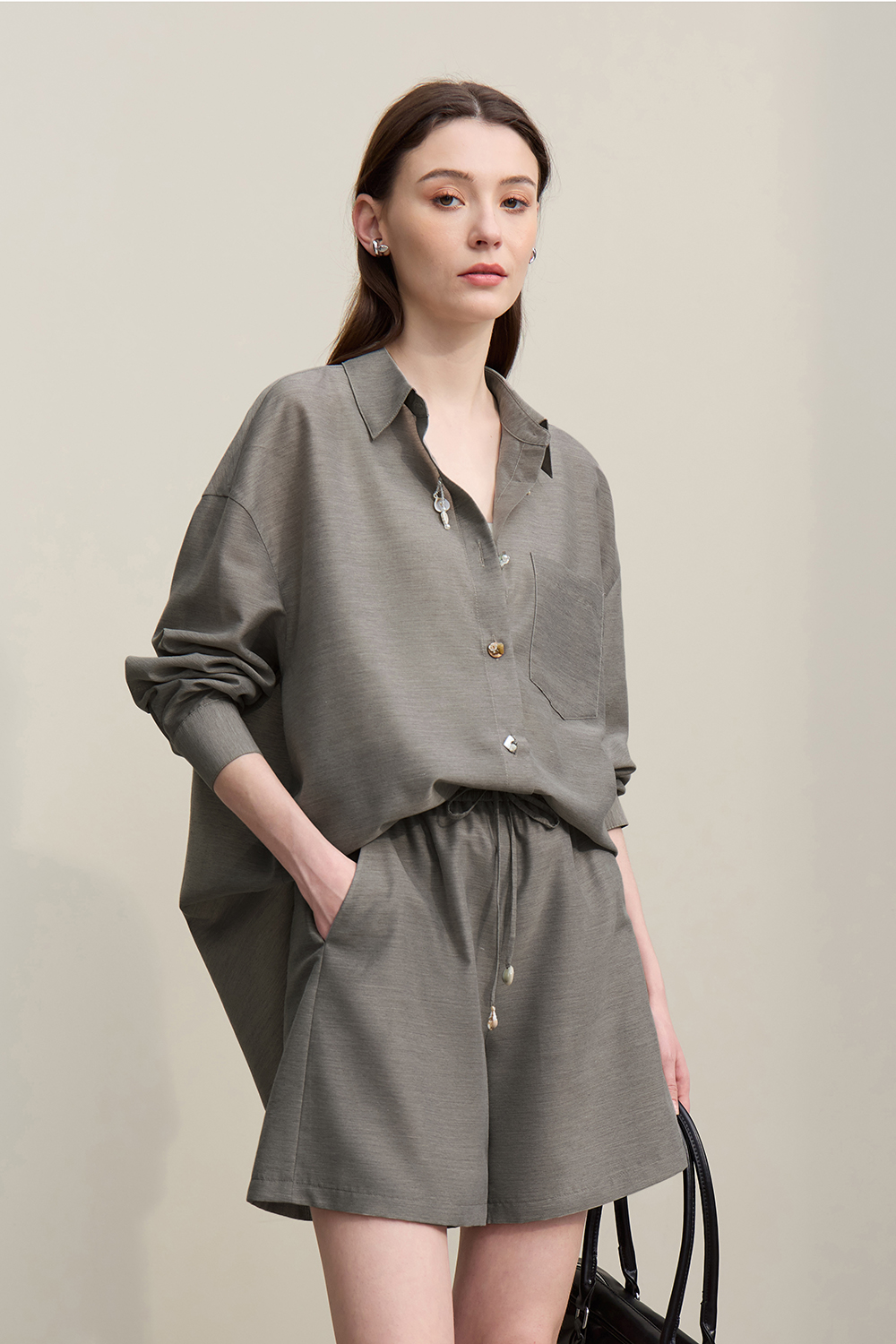 Vacation Drop Shoulder Shirt+Casual Shorts