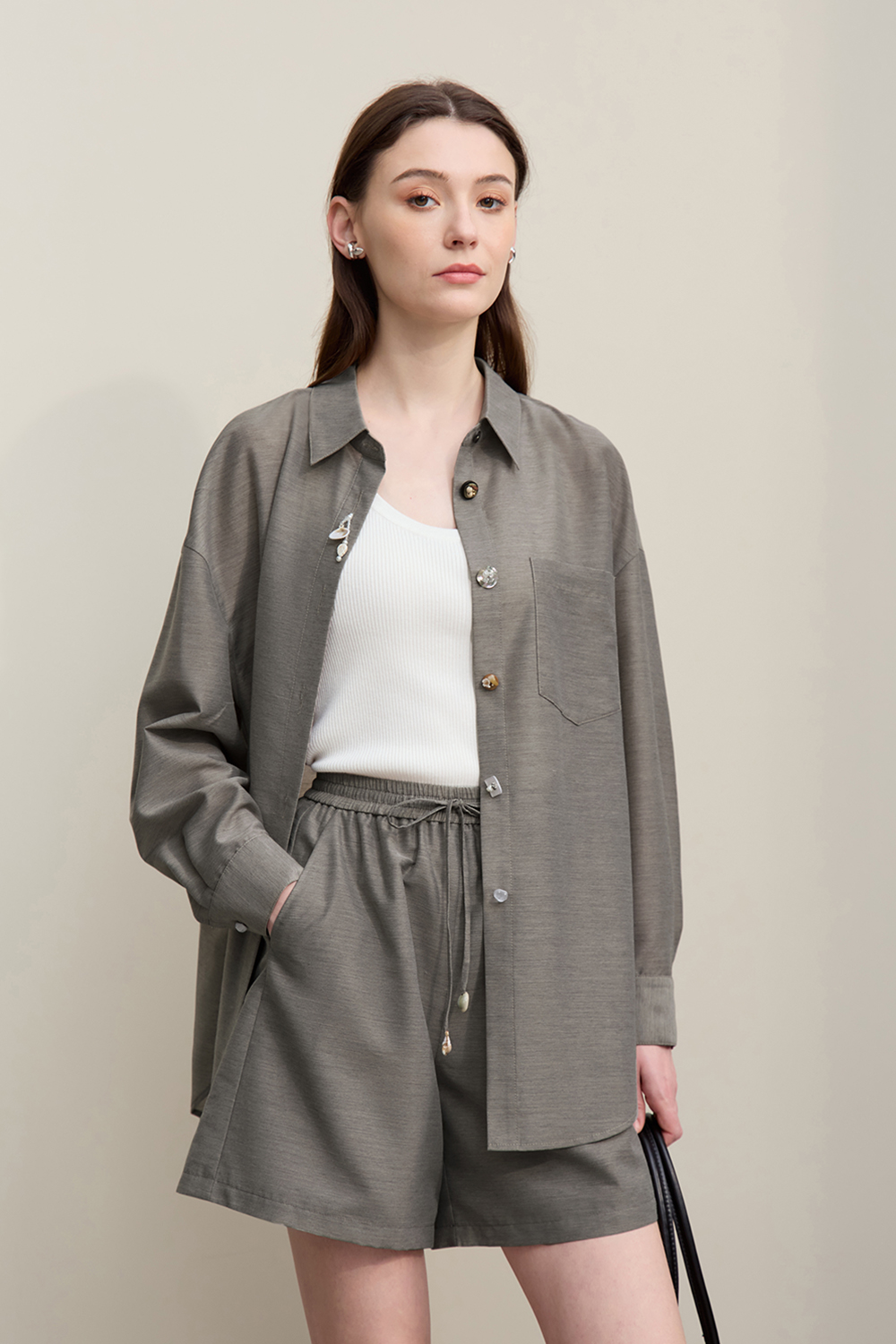 Vacation Drop Shoulder Shirt+Casual Shorts