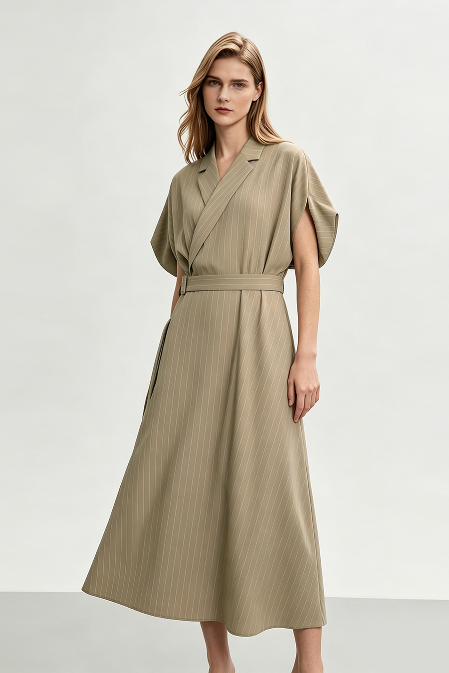 Blazer Collar Striped Dress|AMII