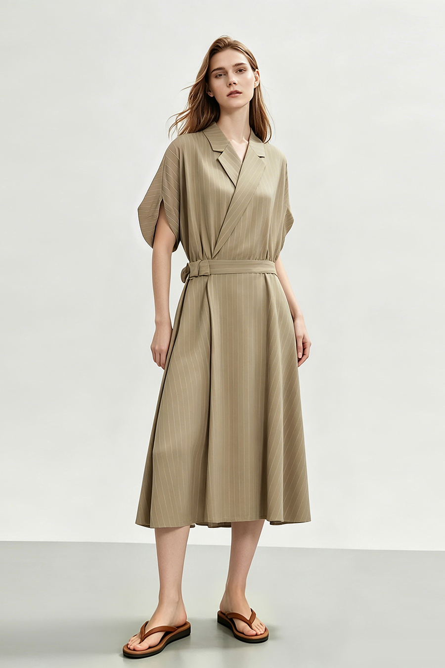Blazer Collar Striped Dress|AMII