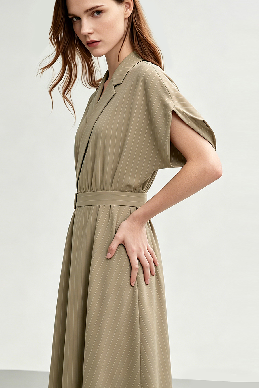 Blazer Collar Striped Dress|AMII