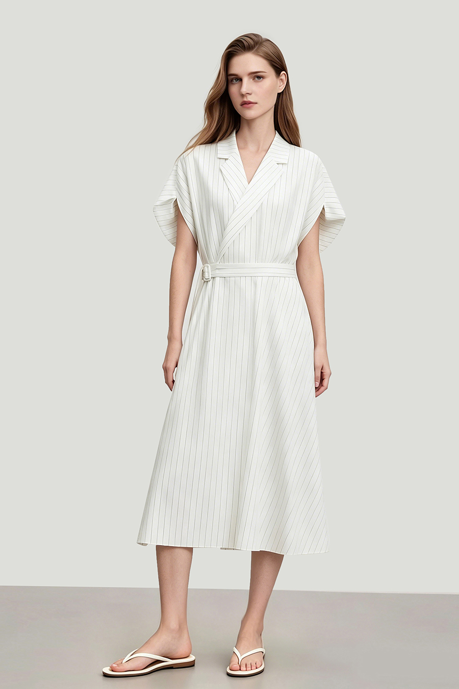 Blazer Collar Striped Dress|AMII