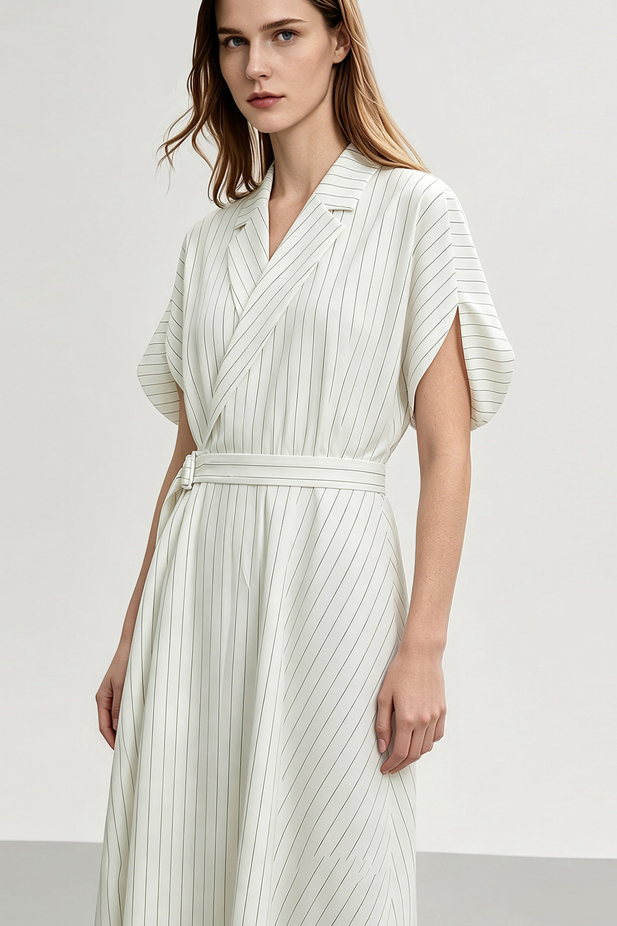 Blazer Collar Striped Dress|AMII