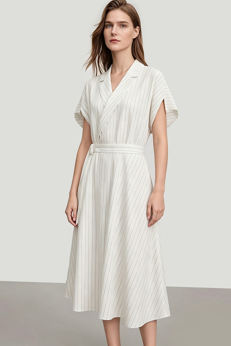 Blazer Collar Striped Dress|AMII