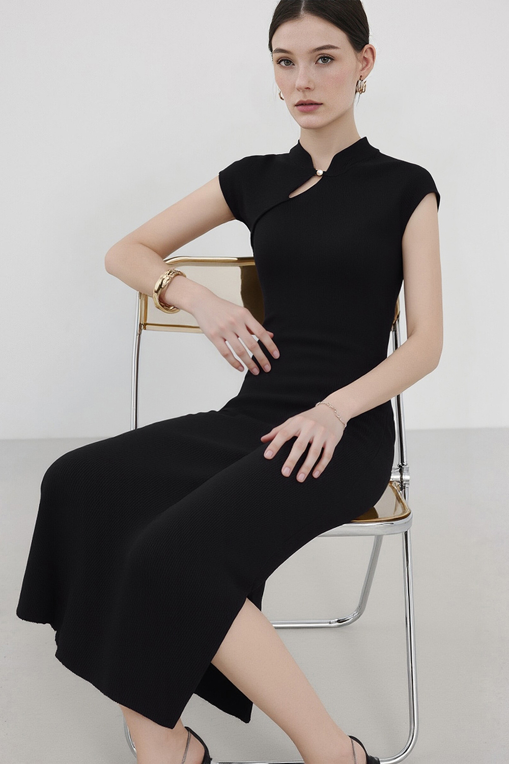 Slim Fit Stand Collar Dress