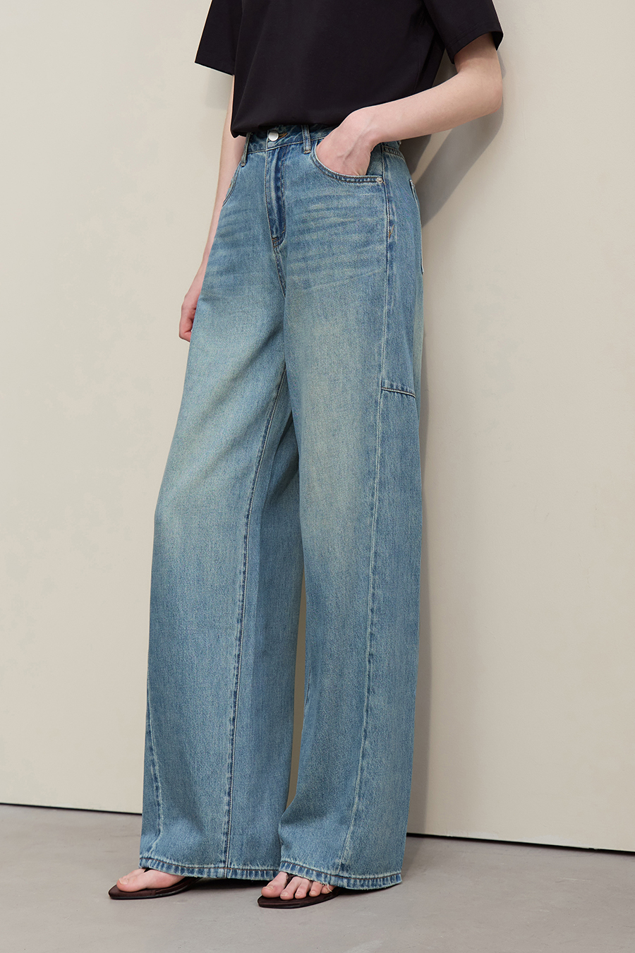 Letter Embroidered Denim Pants|AMII