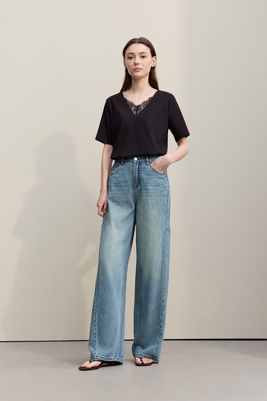 Letter Embroidered Denim Pants|AMII