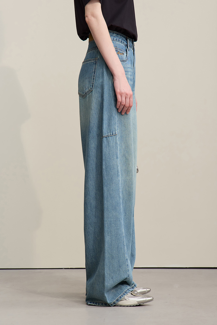 Letter Embroidered Denim Pants|AMII
