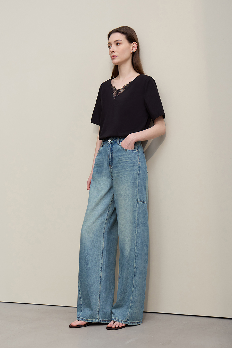 Letter Embroidered Denim Pants|AMII
