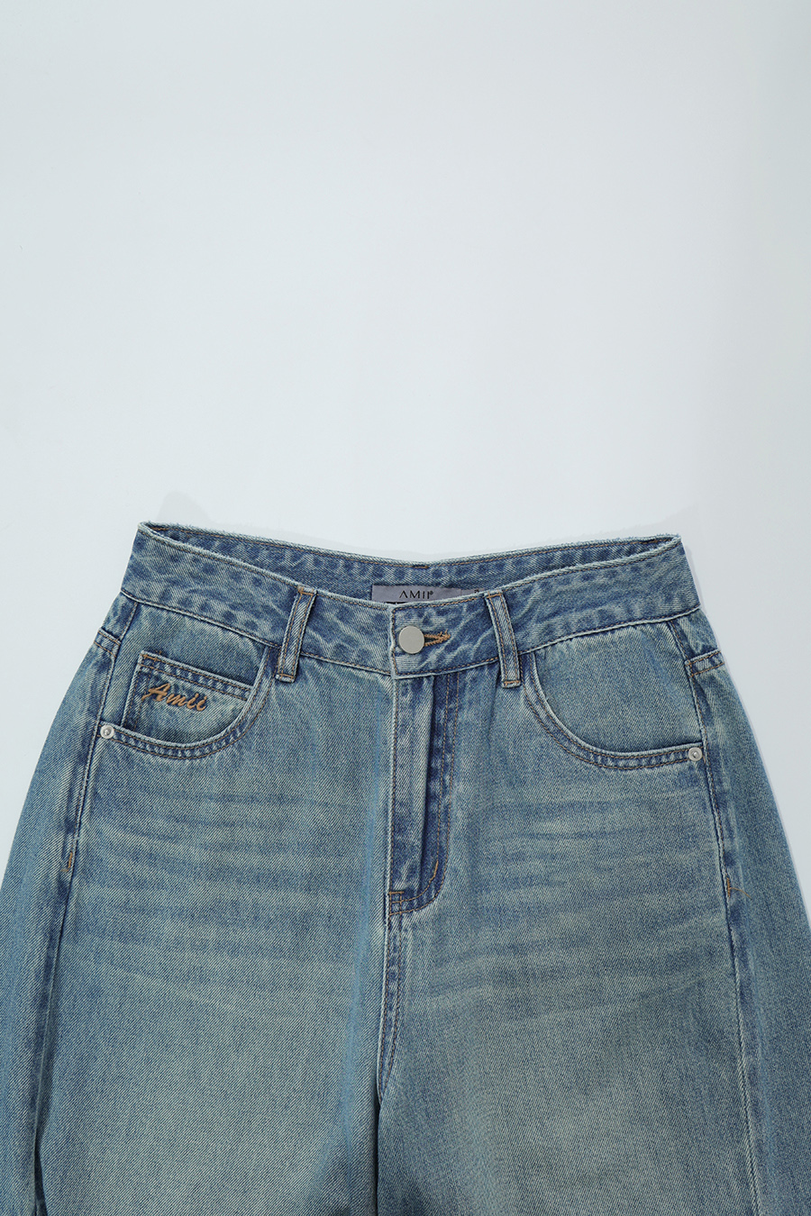 Letter Embroidered Denim Pants|AMII