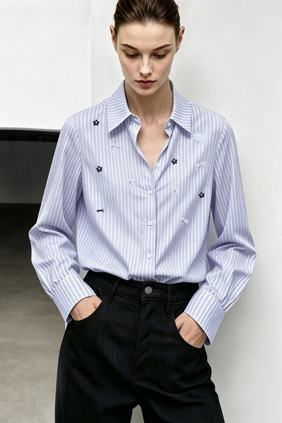 Beaded Striped Blouse|AMII