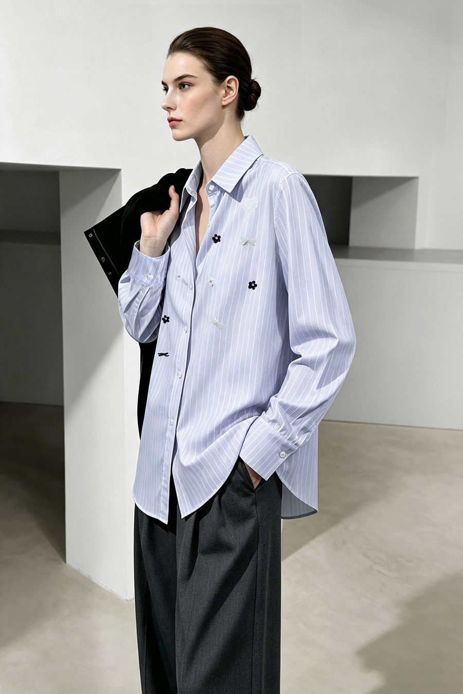 Beaded Striped Blouse|AMII