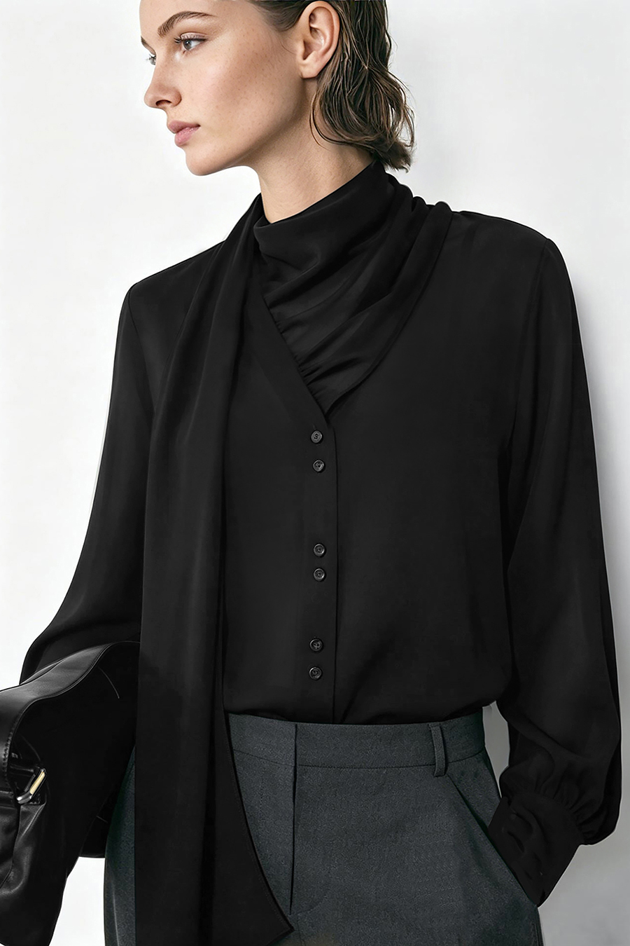 V-neck Chiffon Blouse with Ribbons | AMII